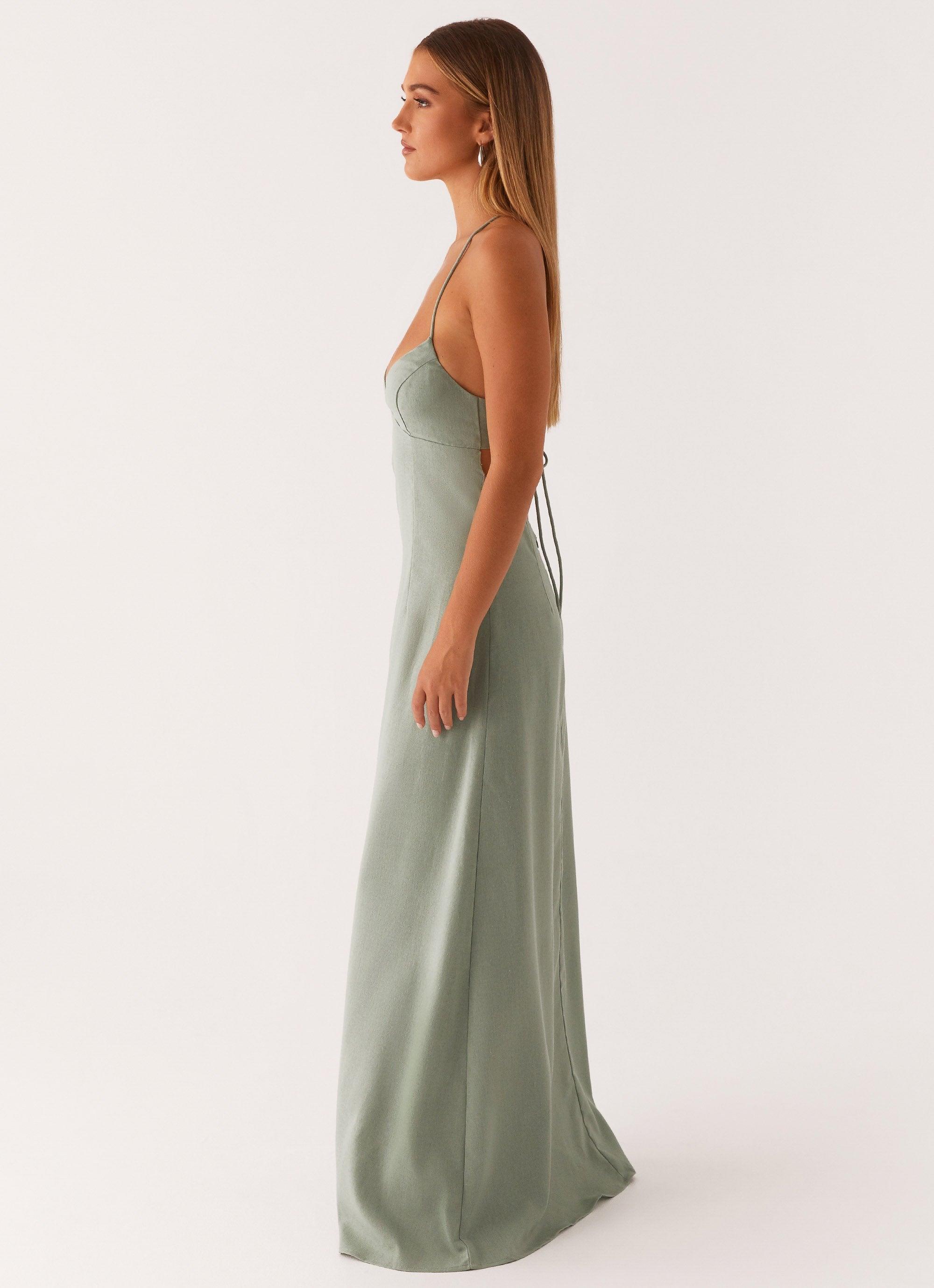 Middle Ground Linen Maxi Dress - Sage Product Image