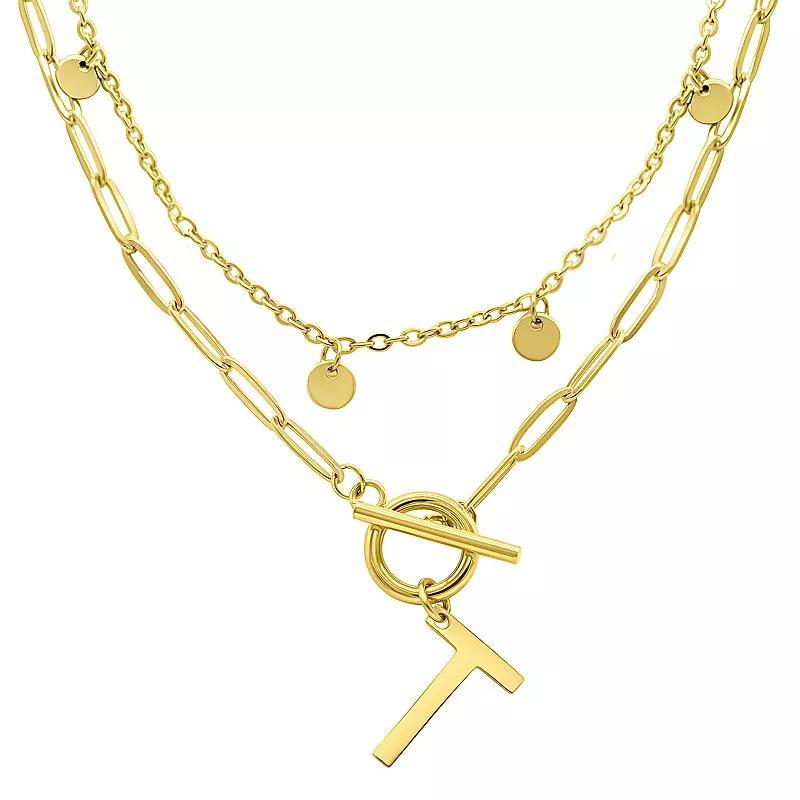 Adornia 14k Gold Plated Layered Initial Toggle Necklace, Womens Product Image