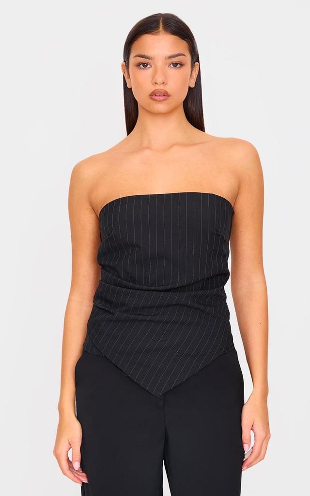 Black Pinstripe Drape Detail Bandeau Top Product Image