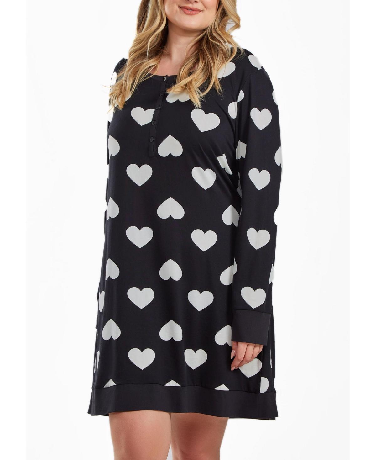 Icollection Women's Kindred Heart Plus Size Modal Sleep Top/dress With Button Down Top In Comfy Cozy Style, 1X Product Image