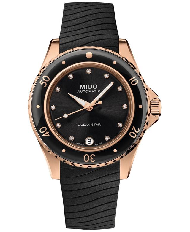 Mido Womens Swiss Automatic Ocean Star Diamond Accent Black Rubber Strap Watch 37mm Product Image