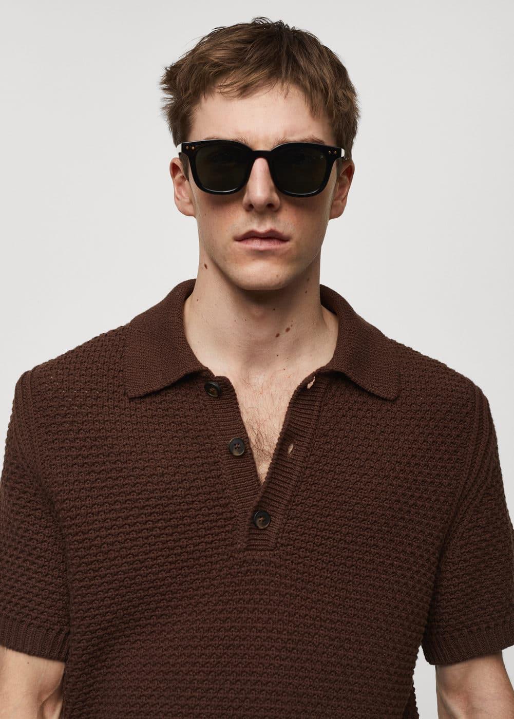 MANGO MAN - Braided knit polo shirt tobacco brownMen Product Image