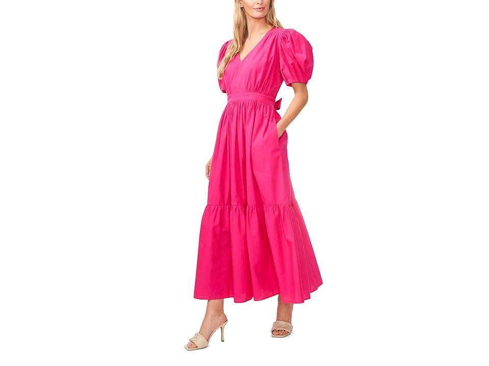 CeCe Cotton Poplin Short Puff Sleeve Maxi Dress (Bright Rose) Women's Clothing Product Image