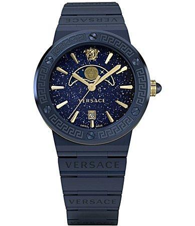 Versace Womens Swiss Greca Logo Blue Ion Plated Stainless Steel Bracelet Watch 38mm Product Image