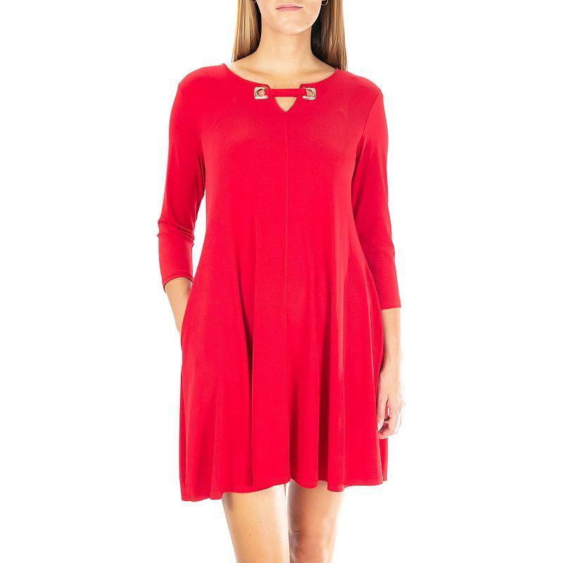 Womens Nina Leonard Embellished Keyhole Swing Dress Red Product Image