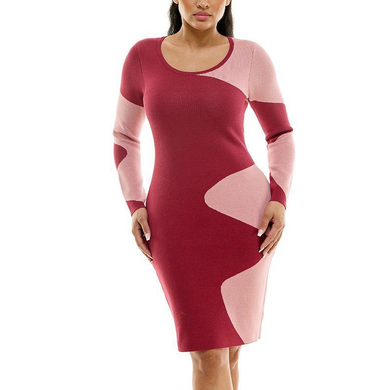 Womens Nina Leonard Colorblock Ribbed Dress Dark Rouge Dusty Pink Product Image