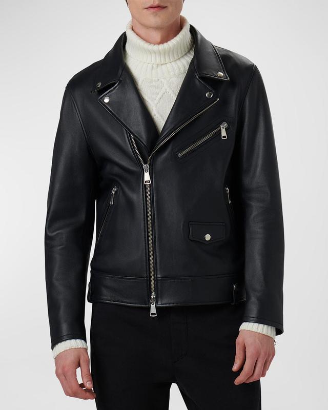 Bugatchi Full Zip Leather Biker Jacket Product Image