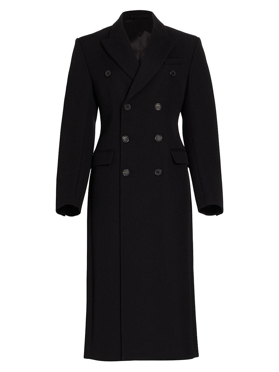 Womens Double-Breasted Wool Long Coat Product Image