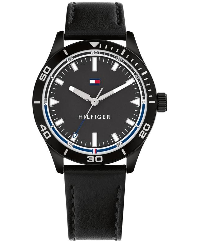 Tommy Hilfiger Mens Black Leather Strap Watch 38mm - Blue Product Image