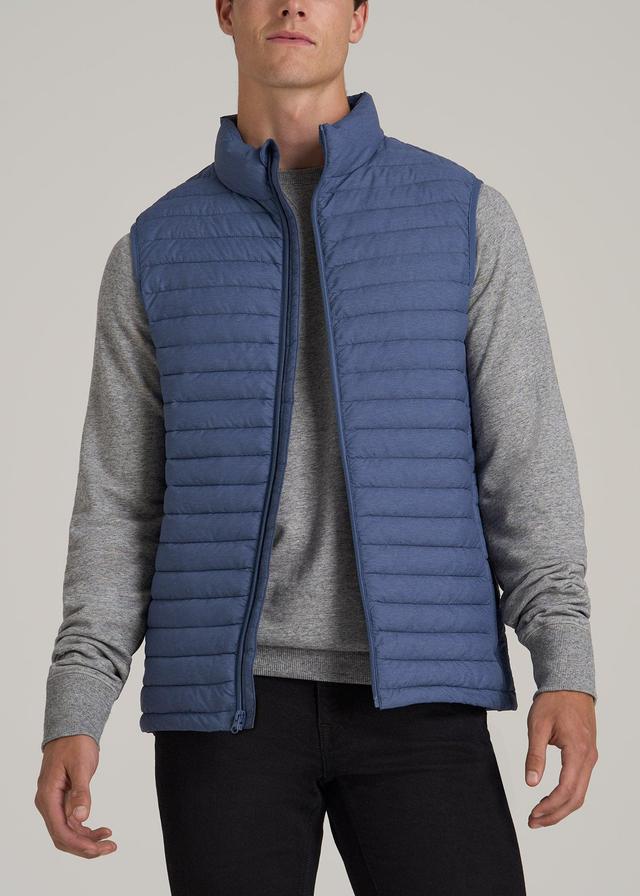 Tall Men's Packable Puffer Vest in Steel Blue Product Image