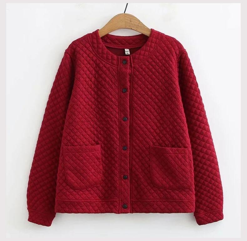 Crewneck Quilted Button-Up Jacket Product Image