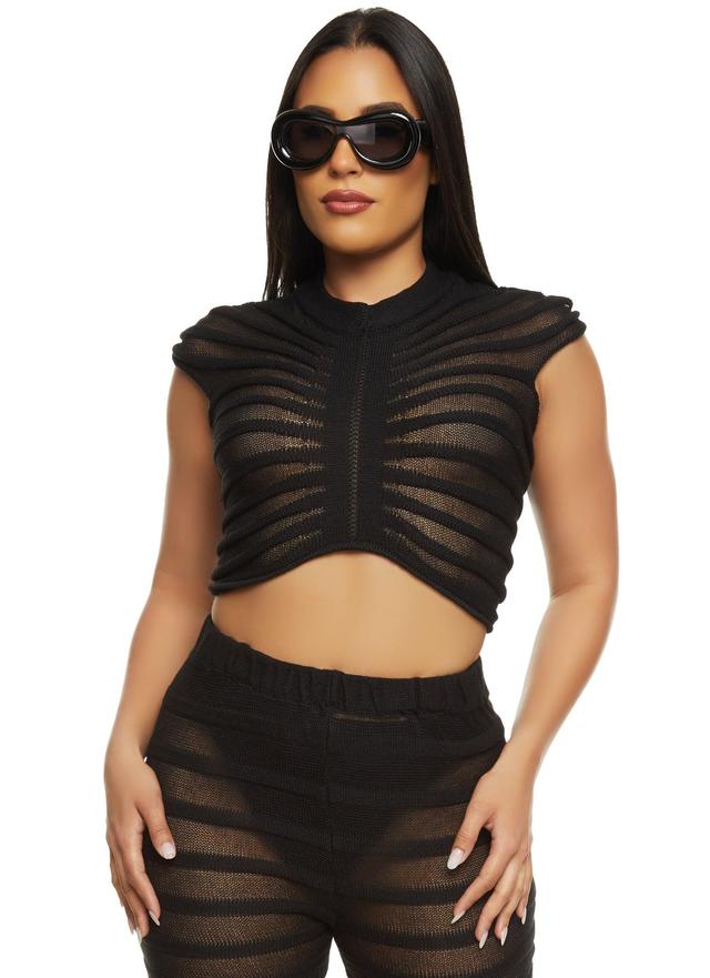 Womens Shadow Stripe Crochet Crop Top Product Image