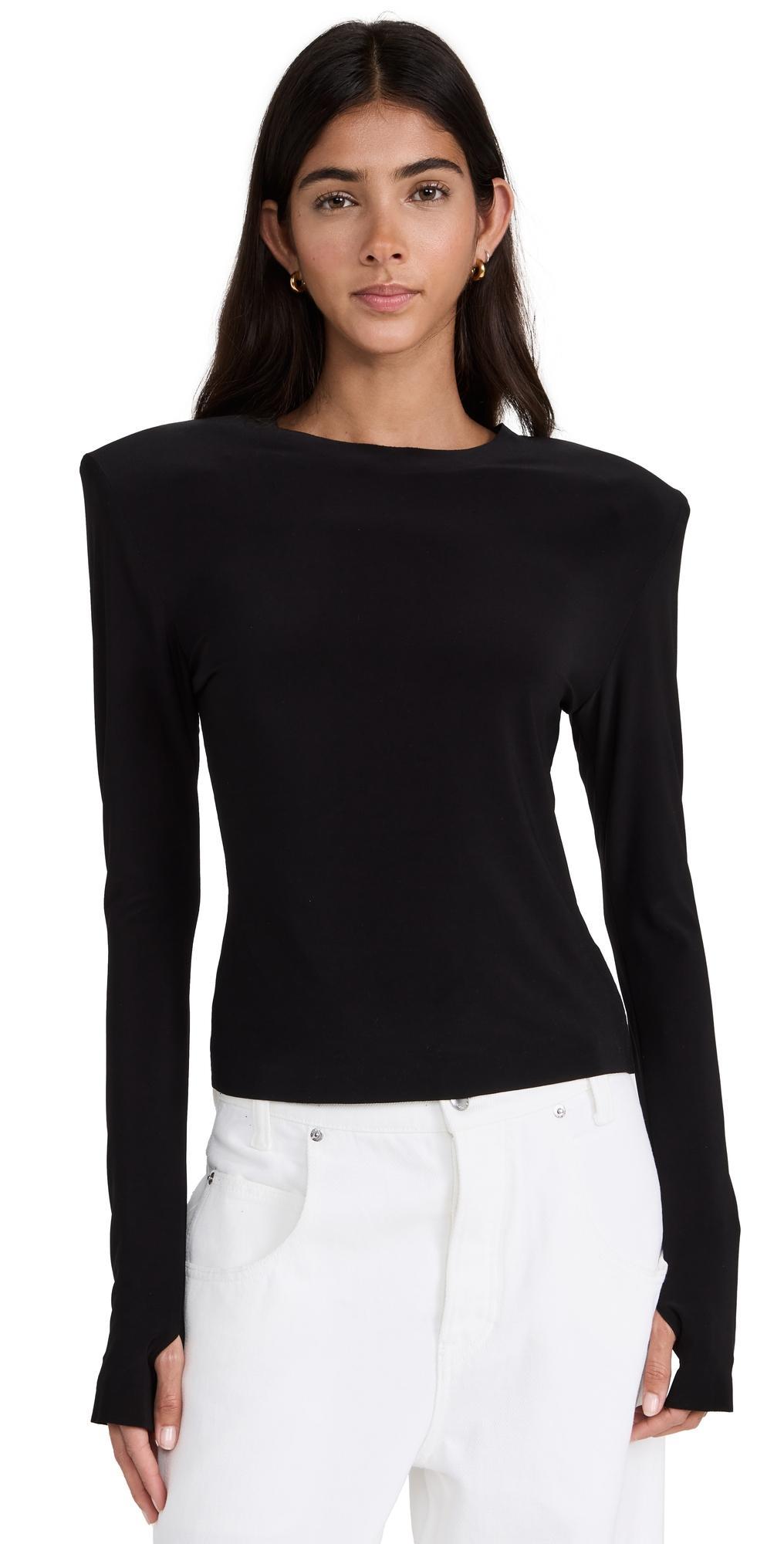 Norma Kamali Shoulder Pad Long Sleeve Crew Top Women's Clothing Product Image