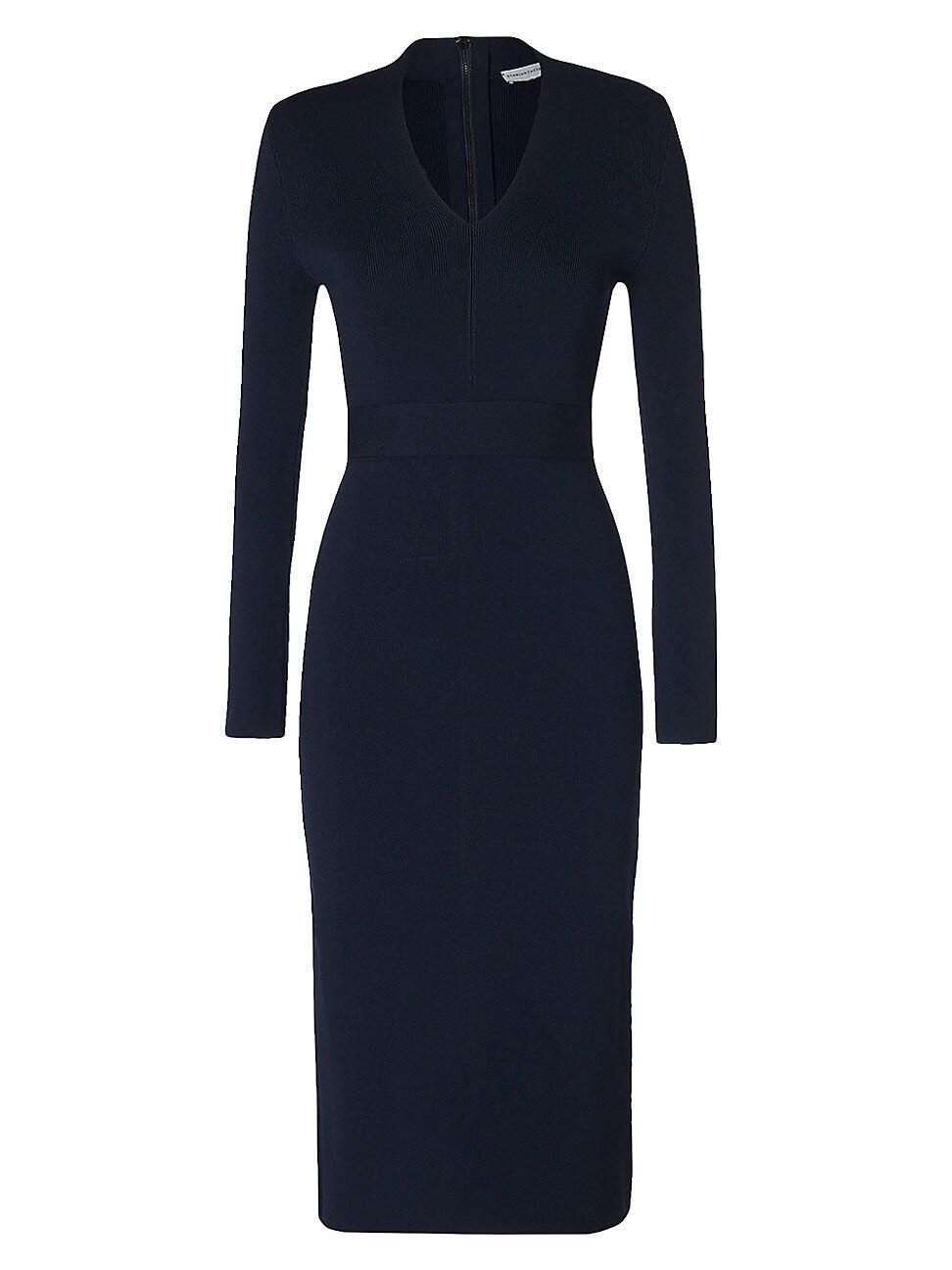 Womens Belted Long-Sleeve Midi-Dress Product Image