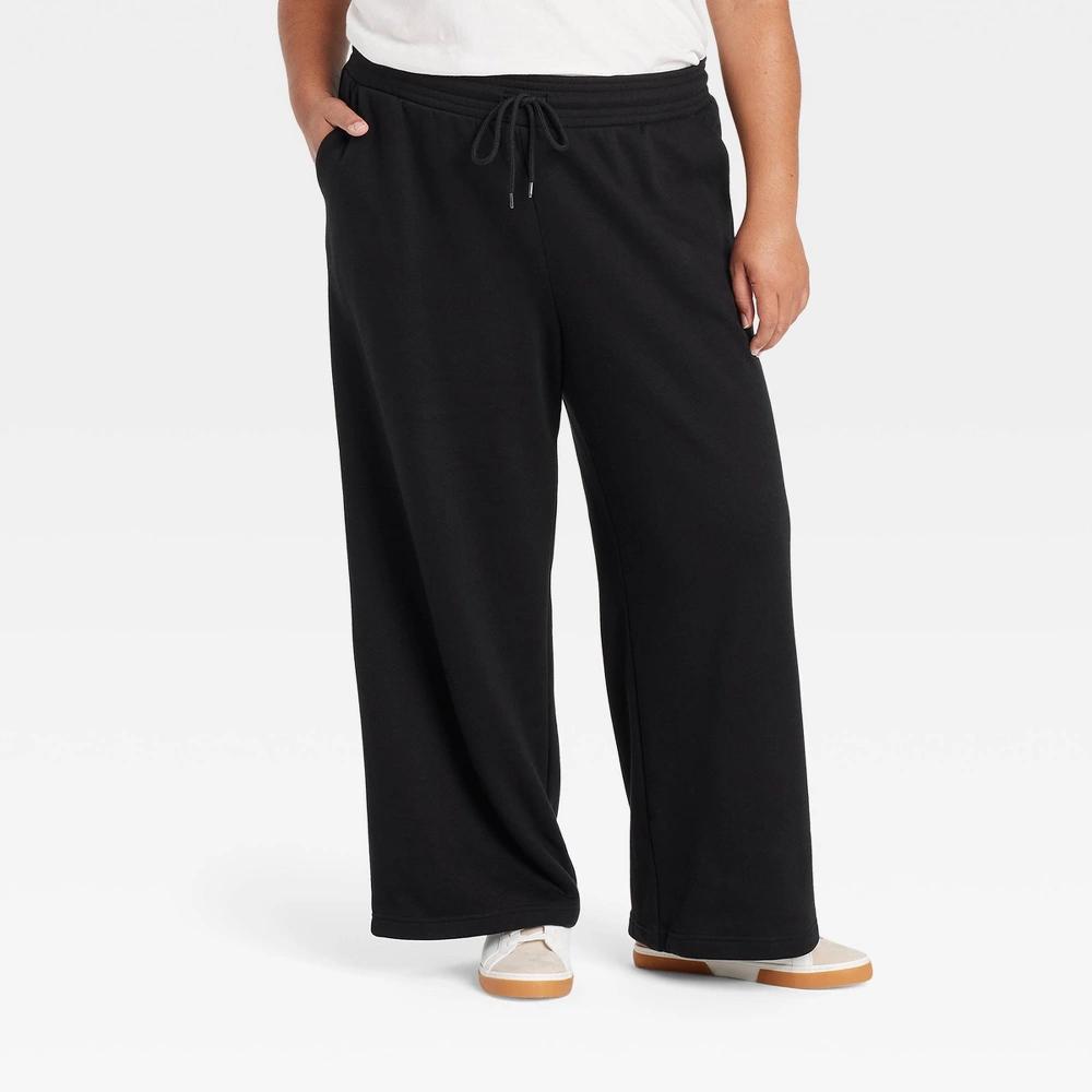 Womens High-Rise Wide Leg Pull-On Fleece Pants - Ava & Viv Black 4X Product Image