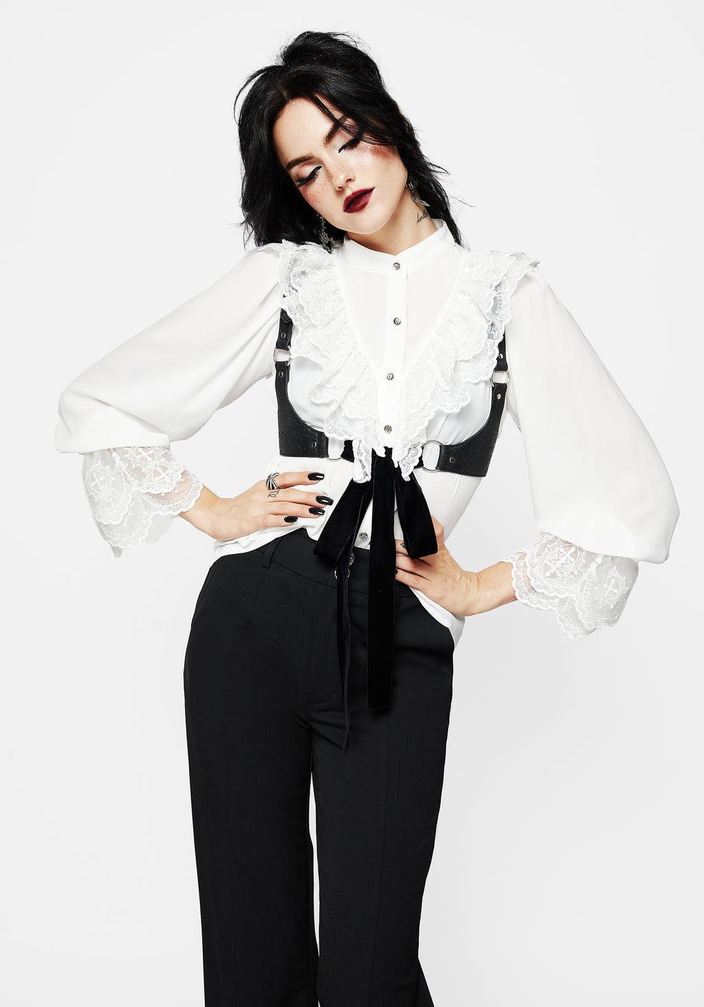 Constance Lace Frill Button Up Blouse Top Product Image