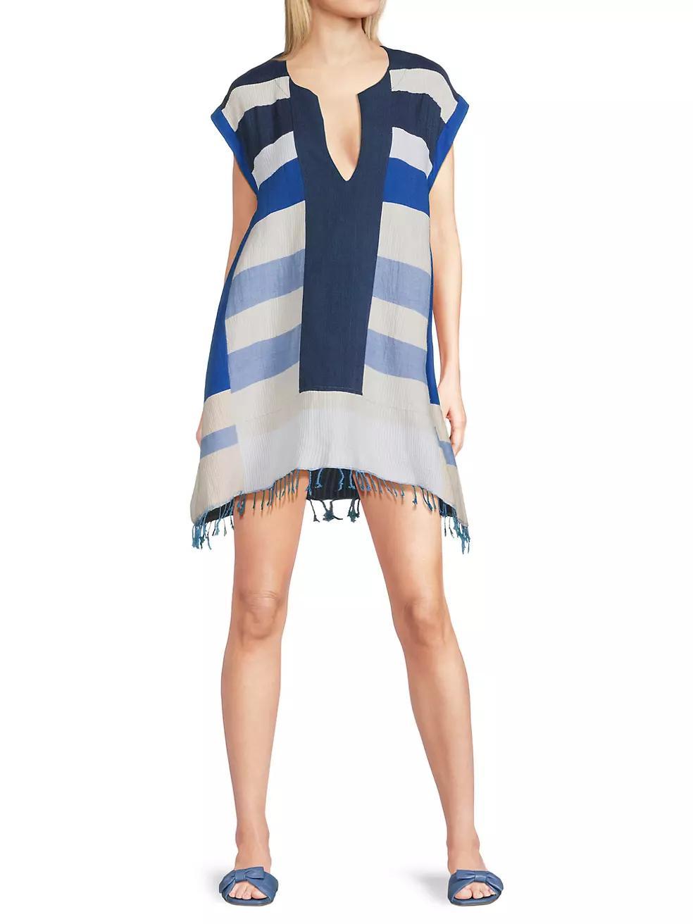 Elina Striped Cotton V-Neck Caftan Product Image