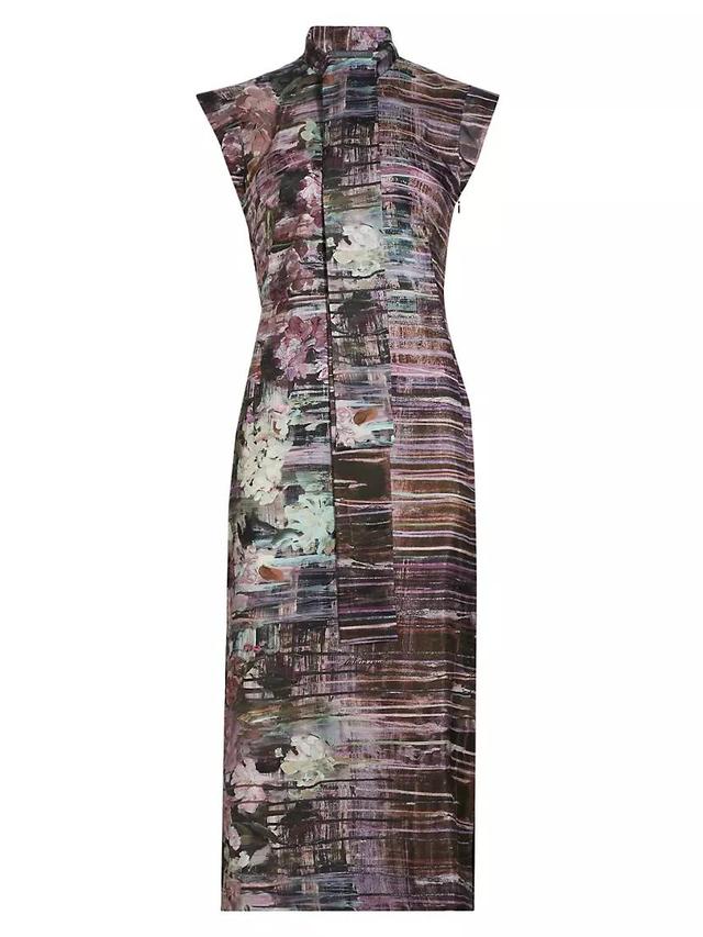 Abstract Floral Silk Midi-Dress Product Image