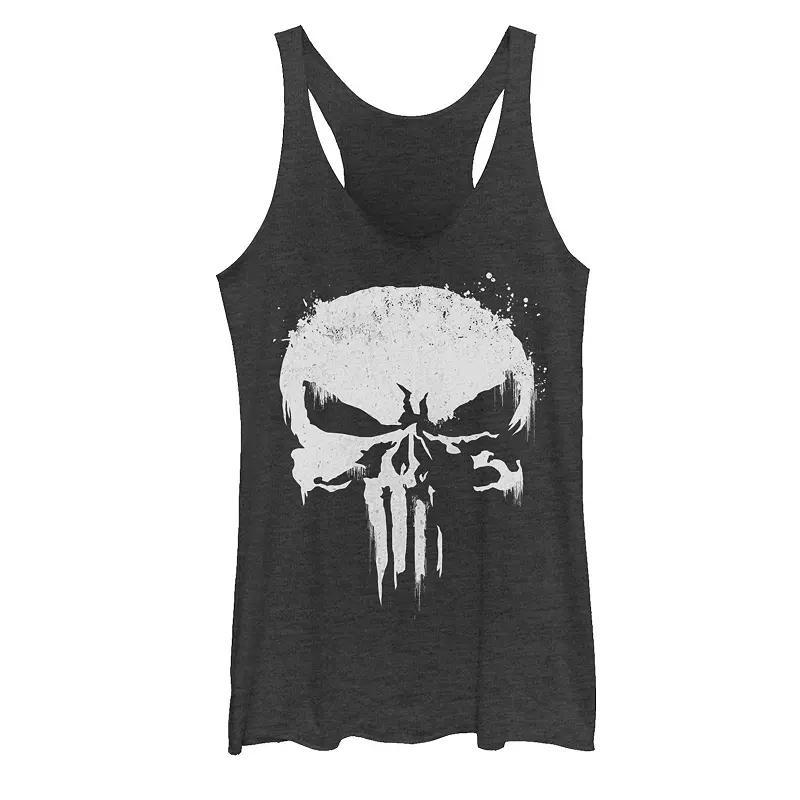 Juniors Marvel Punisher White Paint Splatter Skull Tank Top, Girls Black Grey Product Image