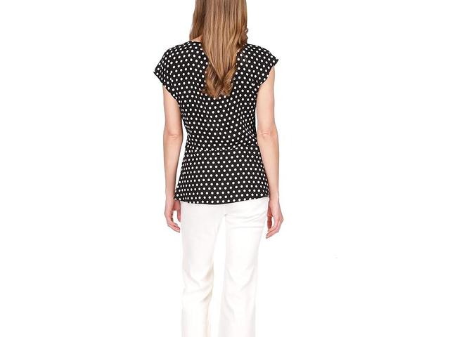 MICHAEL Michael Kors Polka Dot Short Sleeve Wrap Top White) Women's Clothing Product Image