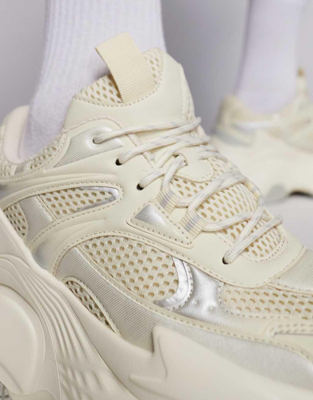 ASOS DESIGN chunky sneakers in white mesh and faux leather paneling Product Image