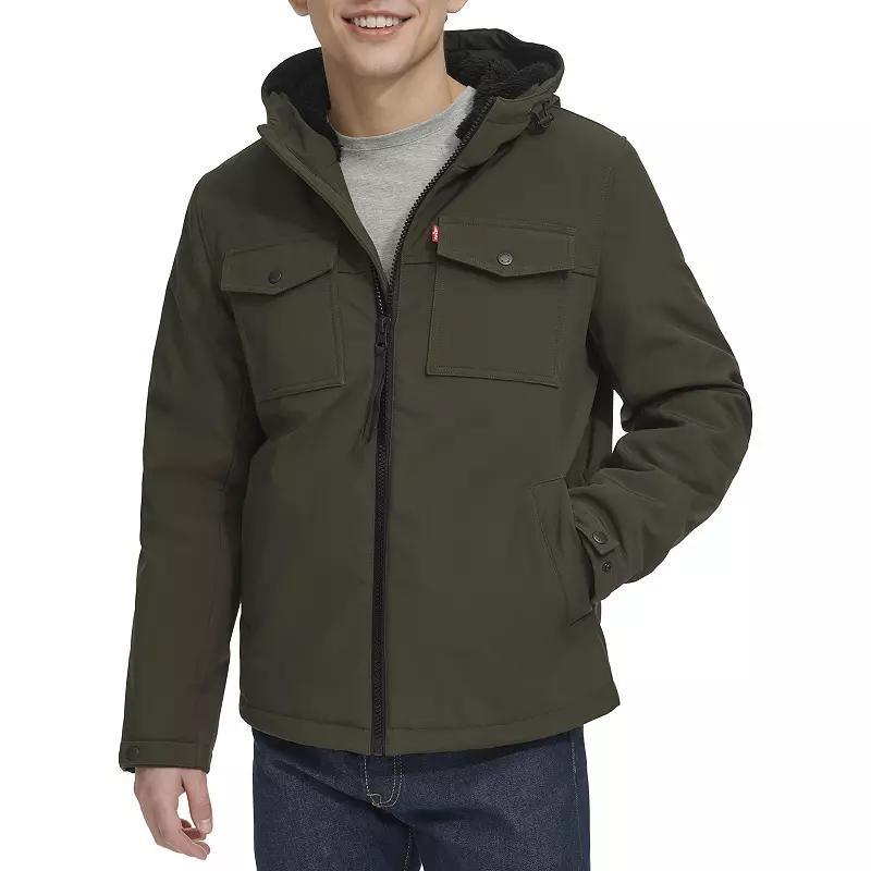 Mens Levis Soft Shell Sherpa Lined Hooded Storm Coat Green Product Image