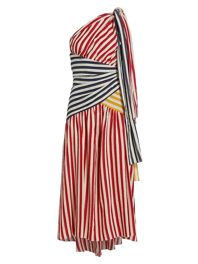 Womens Striped Wrap One-Shoulder Maxi Dress Product Image