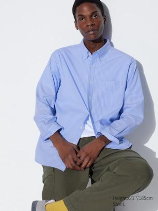 Mens Broadcloth Shirt Striped Blue Small UNIQLO US Product Image