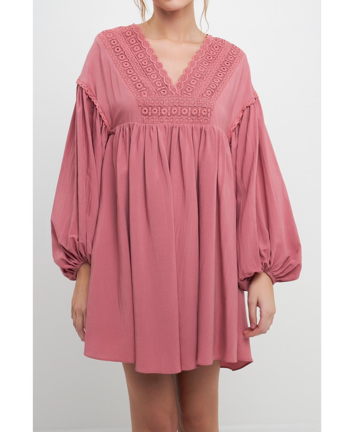 Free the Roses Womens Laced Blouson Sleeve Shift Dress product image