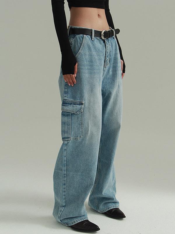 Urban Wide Leg Solid Color With Pockets Jean Pants Bottoms Product Image