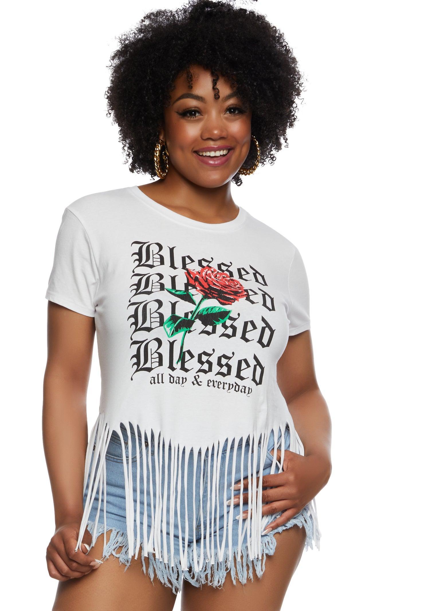 Womens Plus Size Blessed Fringe Graphic T Shirt product image