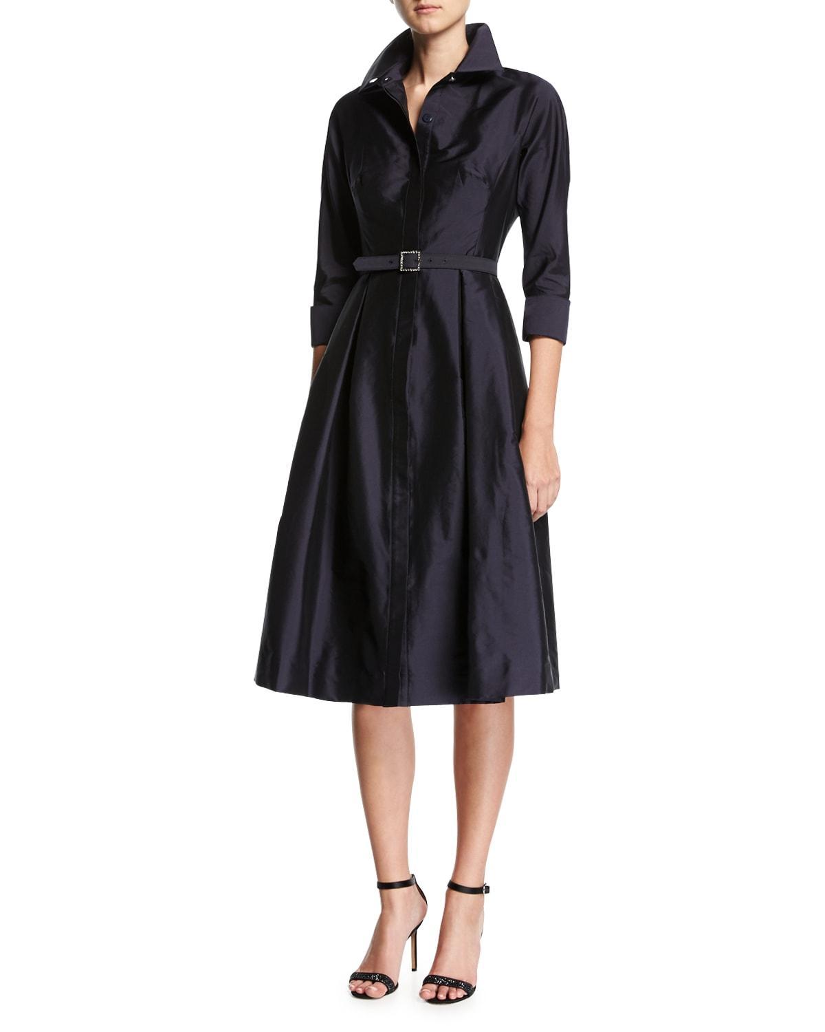 3/4-Sleeve Belted Midi Shirtdress Product Image