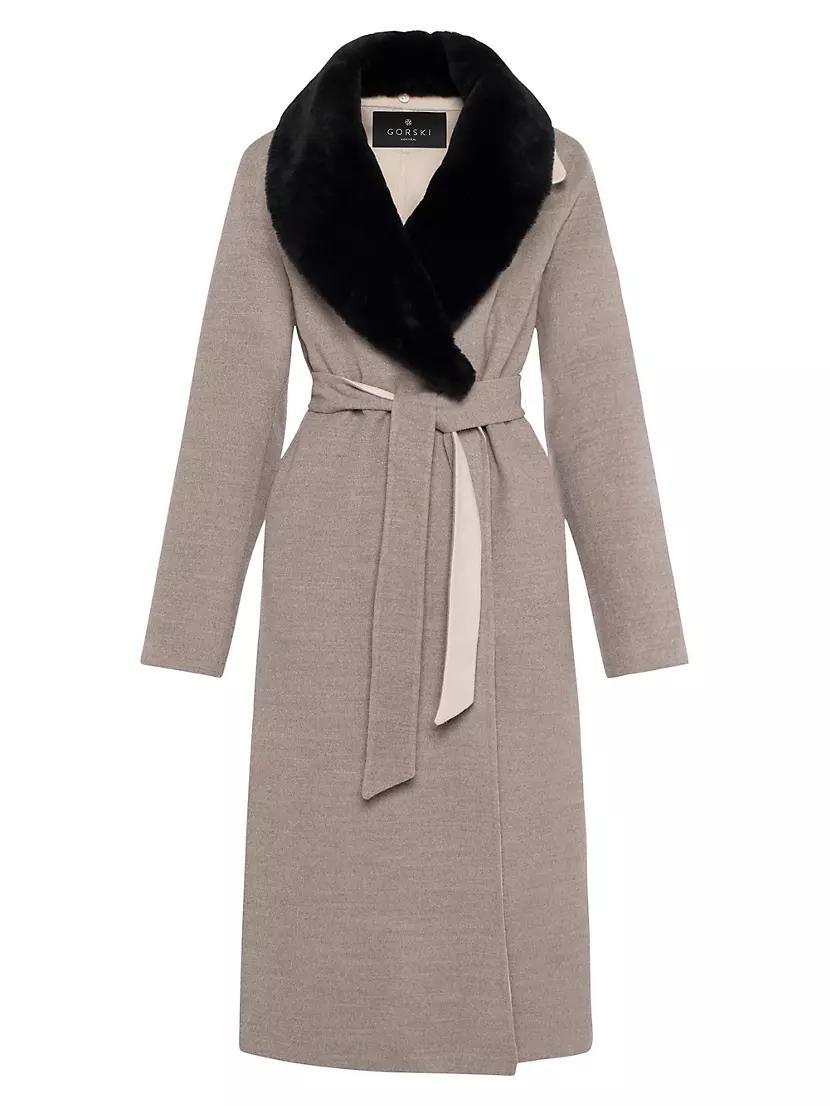 Wool Short Coat with Shearling Lamb Collar Product Image