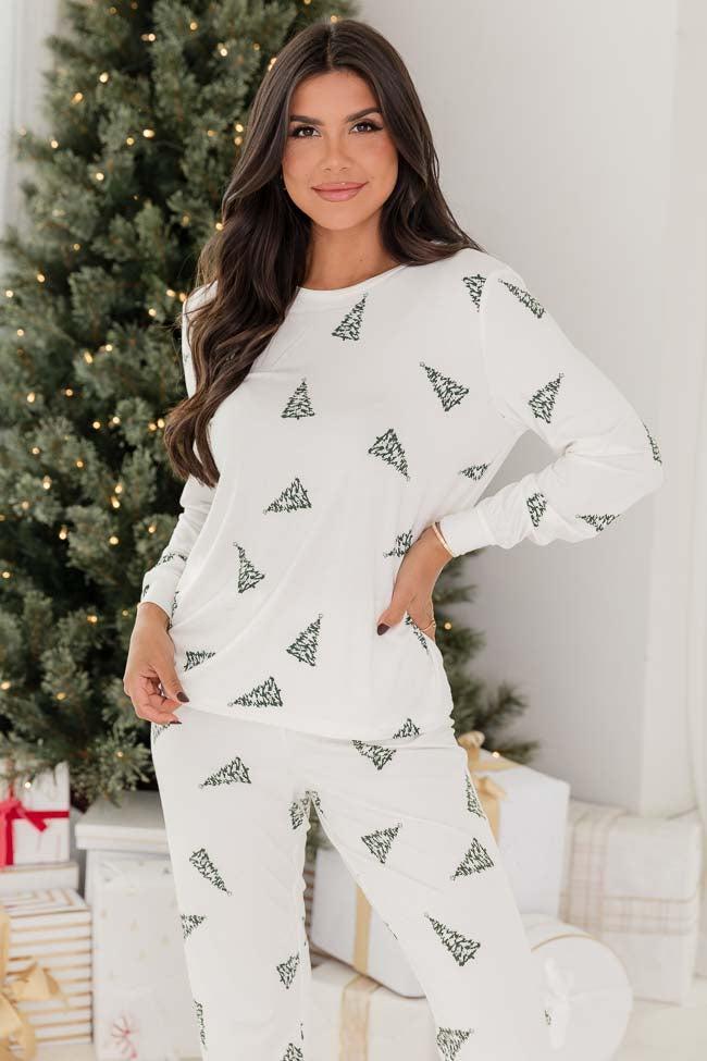 Merry All The Way Cream Christmas Tree Print Pajama Top FINAL SALE Product Image