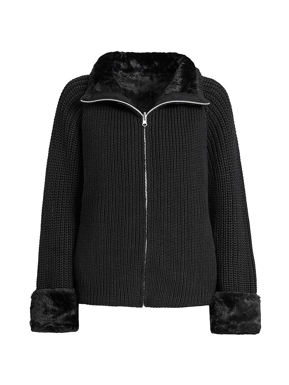 Womens Reversible Faux-Fur Zip Sweater Product Image