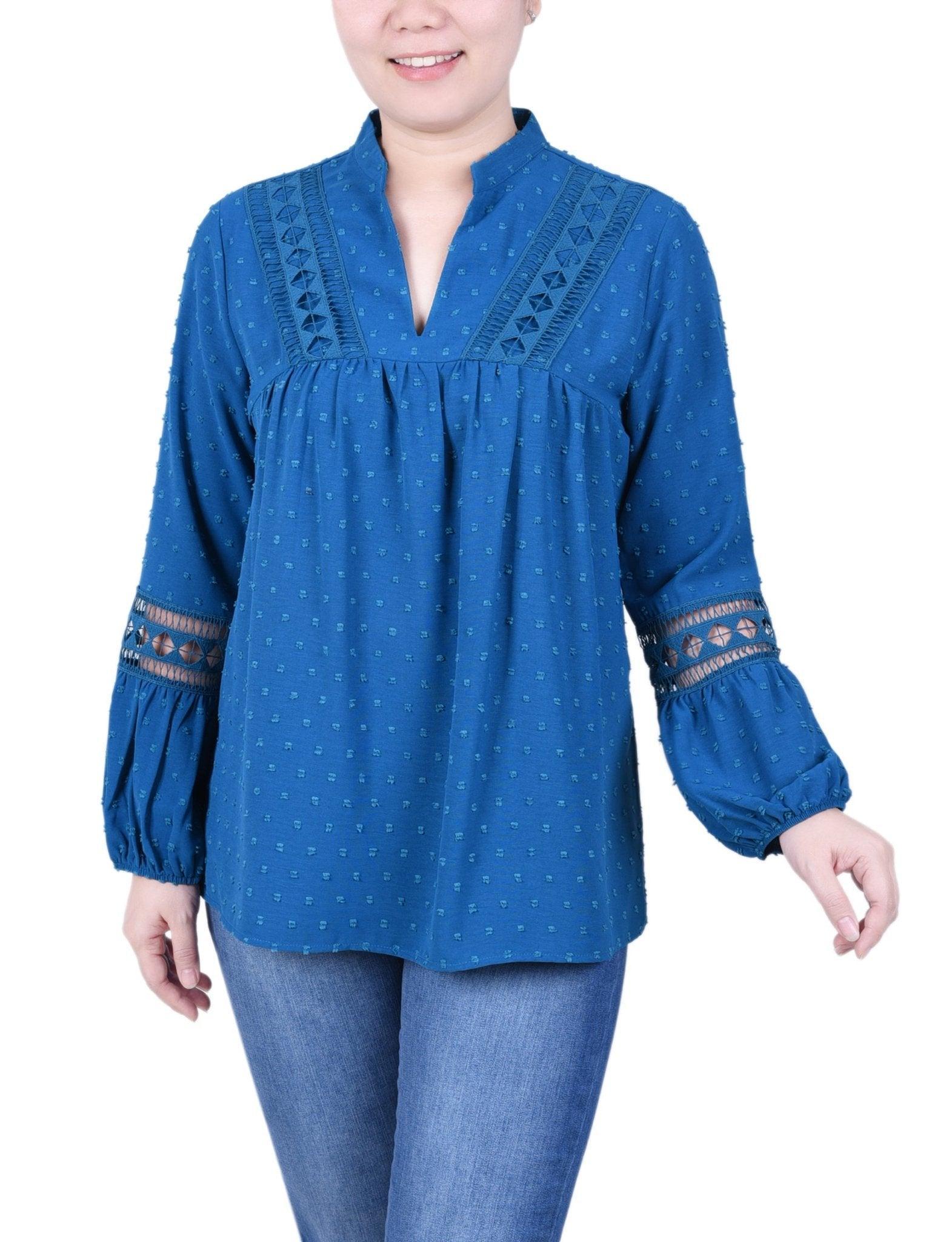 Long Sleeve Blouse With Crochet Trim - Petite Product Image