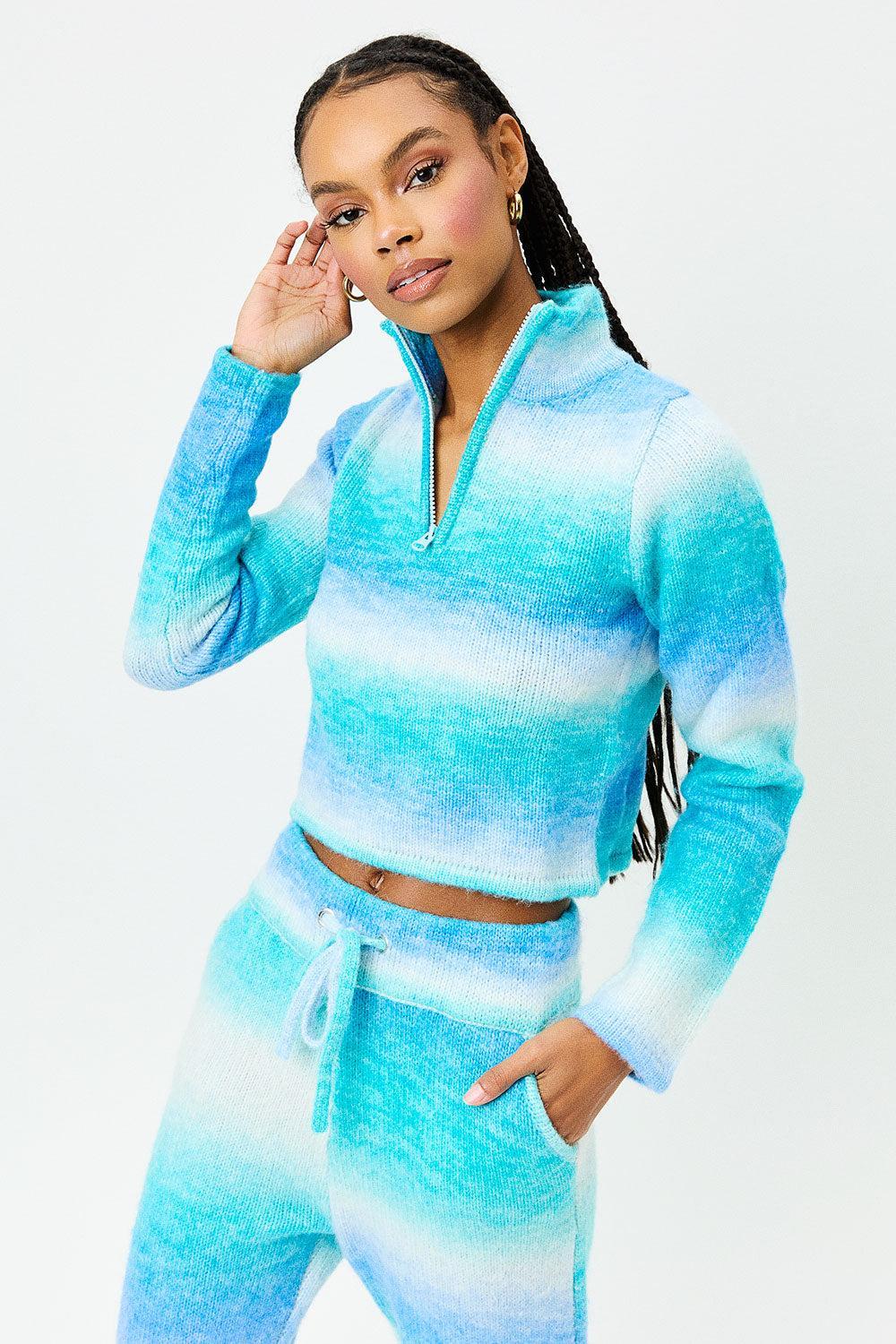 Bowie Cropped Knit Sweater - Blue Horizon Product Image