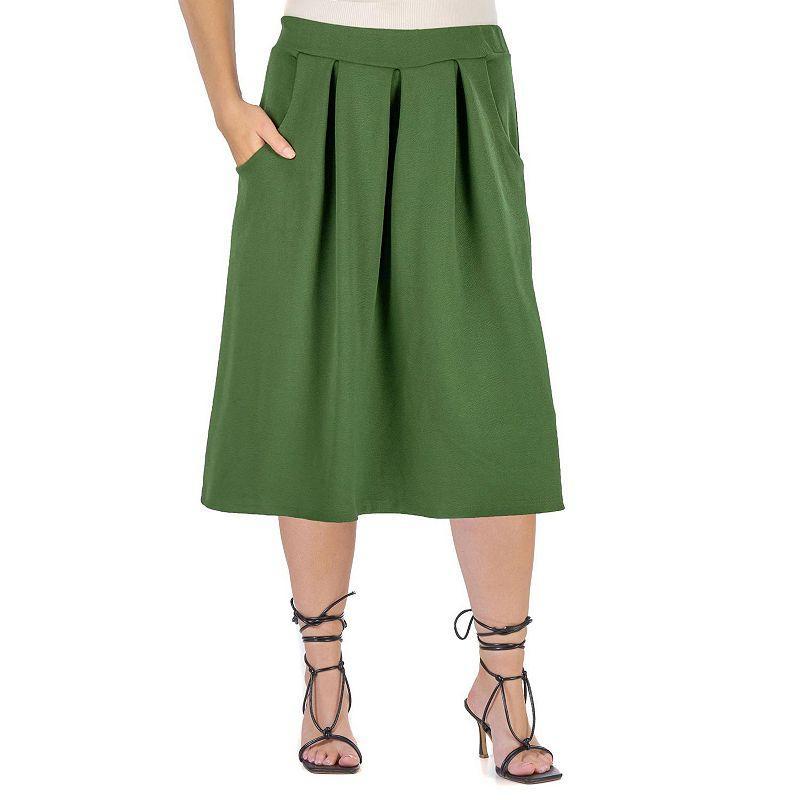 Plus Size 24Seven Comfort Apparel Long Pleated A-Line Skirt, Womens Green Product Image