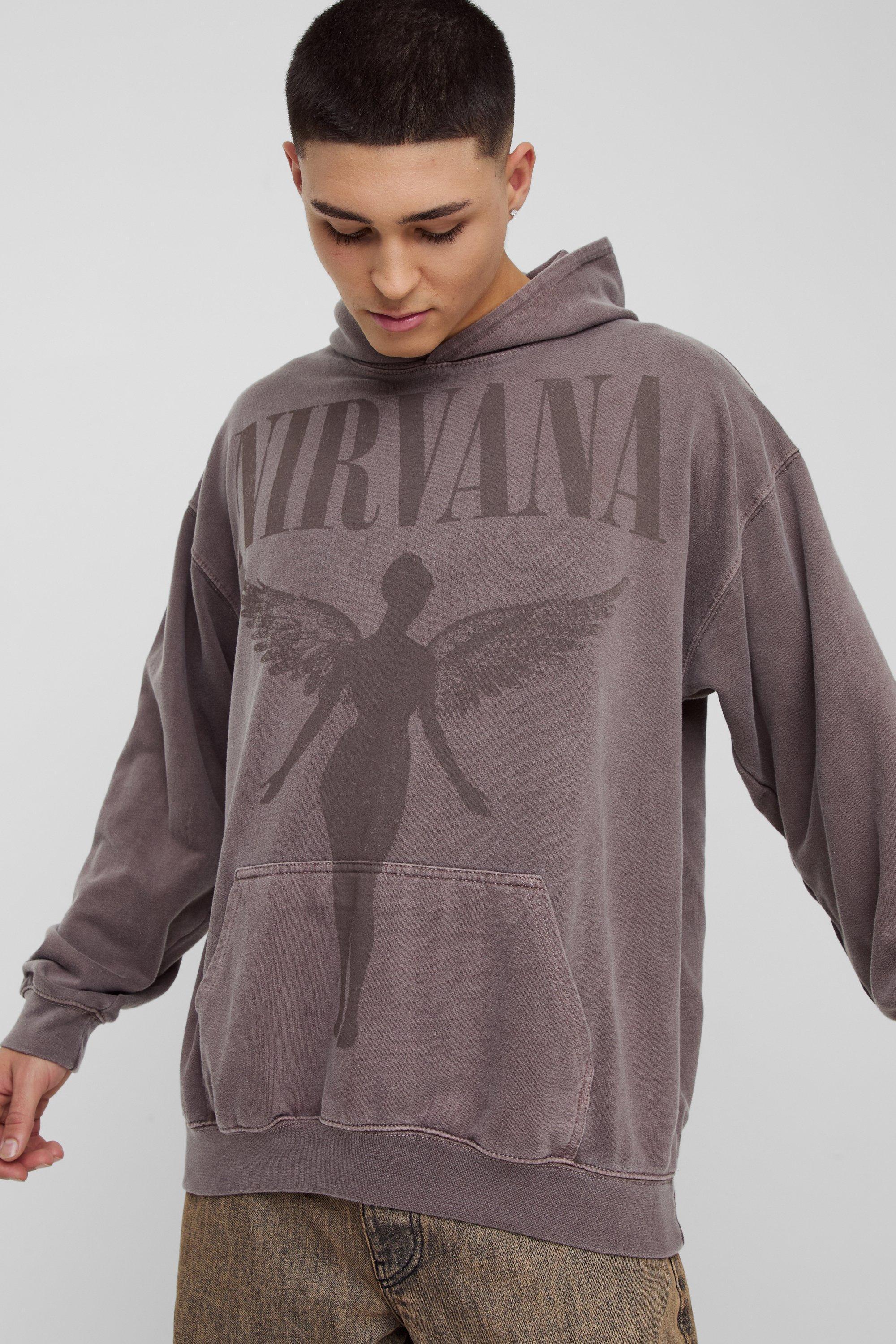 Oversized Nirvana Wash License Print Hoodie | boohooMAN USA Product Image