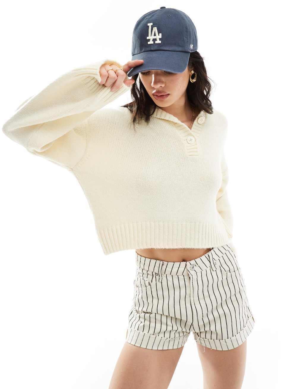 ASOS DESIGN sweater with button collar in cream product image