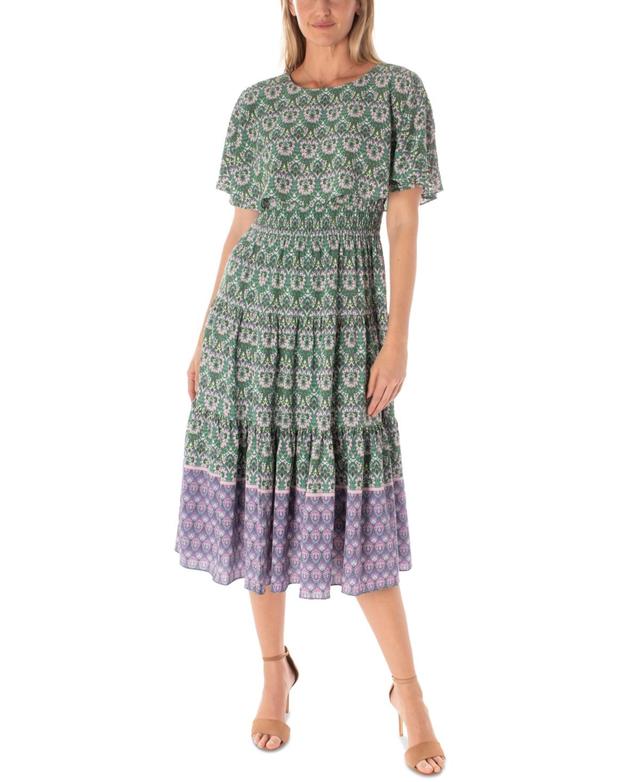 Maison Tara Womens Printed Tiered Fit & Flare Dress - Peacock Product Image