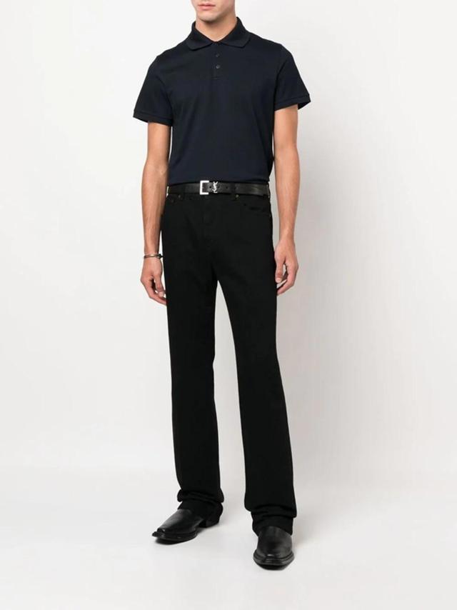 Short-sleeve Cotton Polo Shirt In Blue Product Image