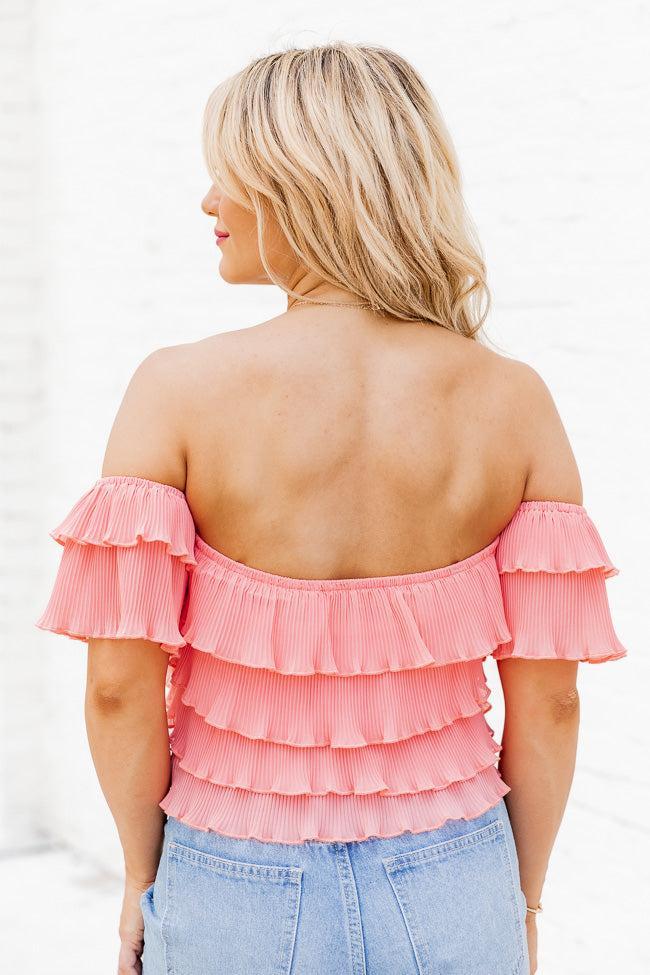 Meant To Be Coral Ruffled Off The Shoulder Blouse With Removable Straps FINAL SALE Product Image