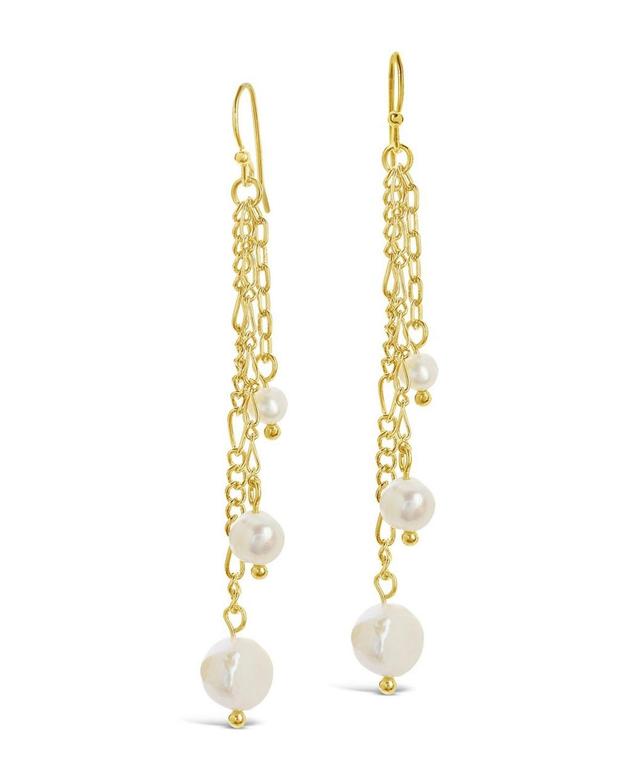 Womens Mixed Chain Link Pearl Dangle Earrings Product Image