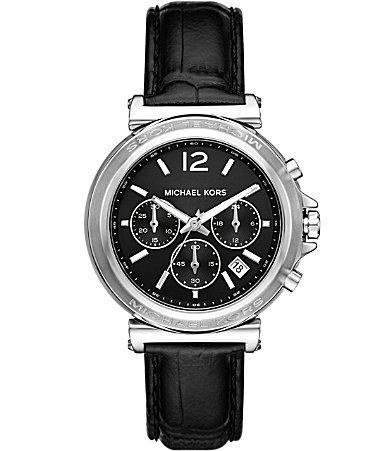 Michael Kors Womens Maren Chronograph Black Leather Watch 40mm Product Image