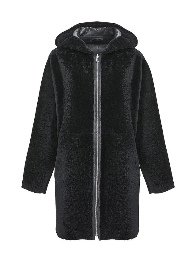 Womens Reversible Textured Shearling Lamb Parka Product Image