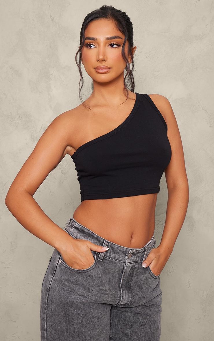 Petite Black Cotton Basic One Shoulder Top product image