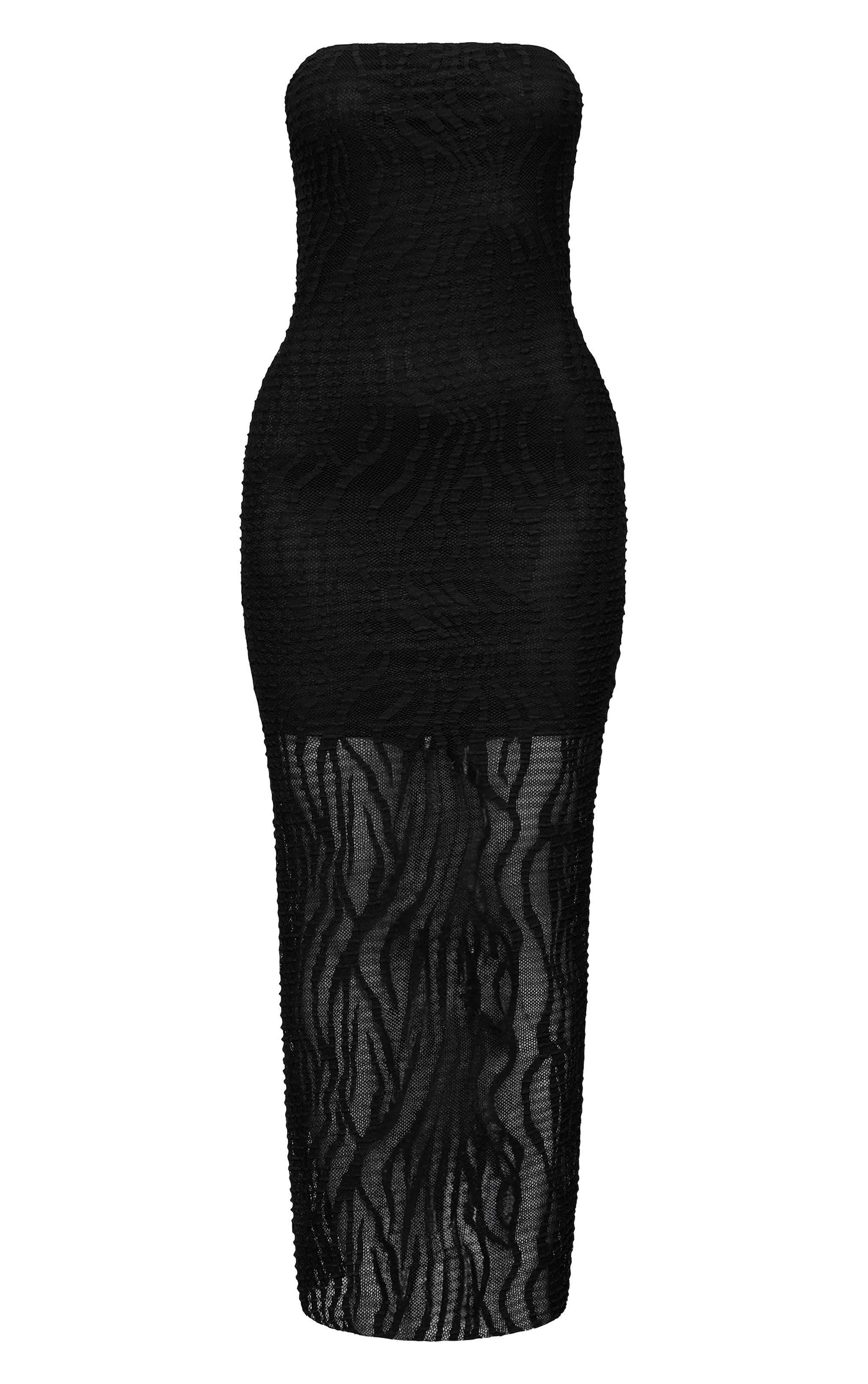 Black Textured Sheer Jersey Bandeau Maxi Dress Product Image