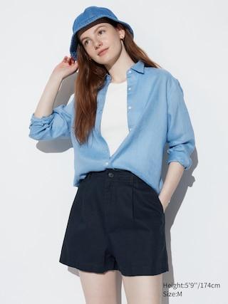 Womens Linen Cotton Shorts Navy XS UNIQLO US Product Image