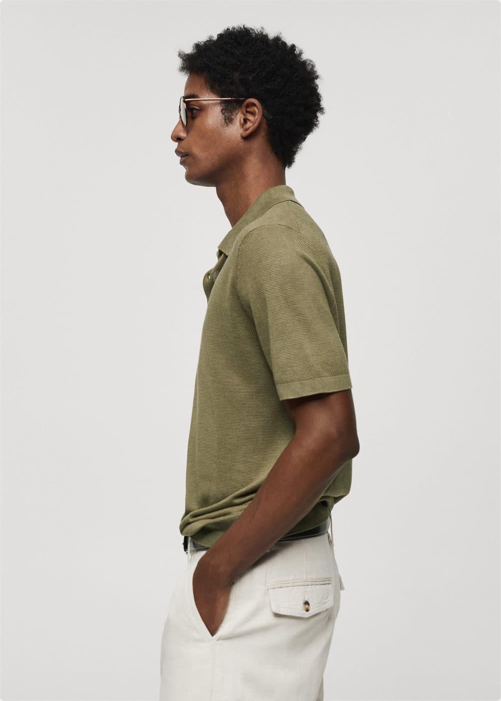 MANGO MAN - Buttoned micro-structure knitted polo shirt khakiMen Product Image